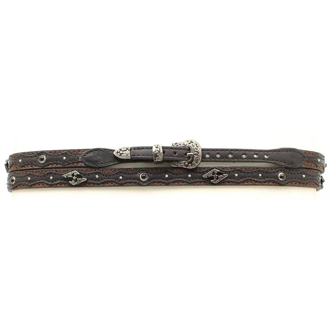 Twister Two-Tone Leather Diamond Overlay &amp; Concho Hatband