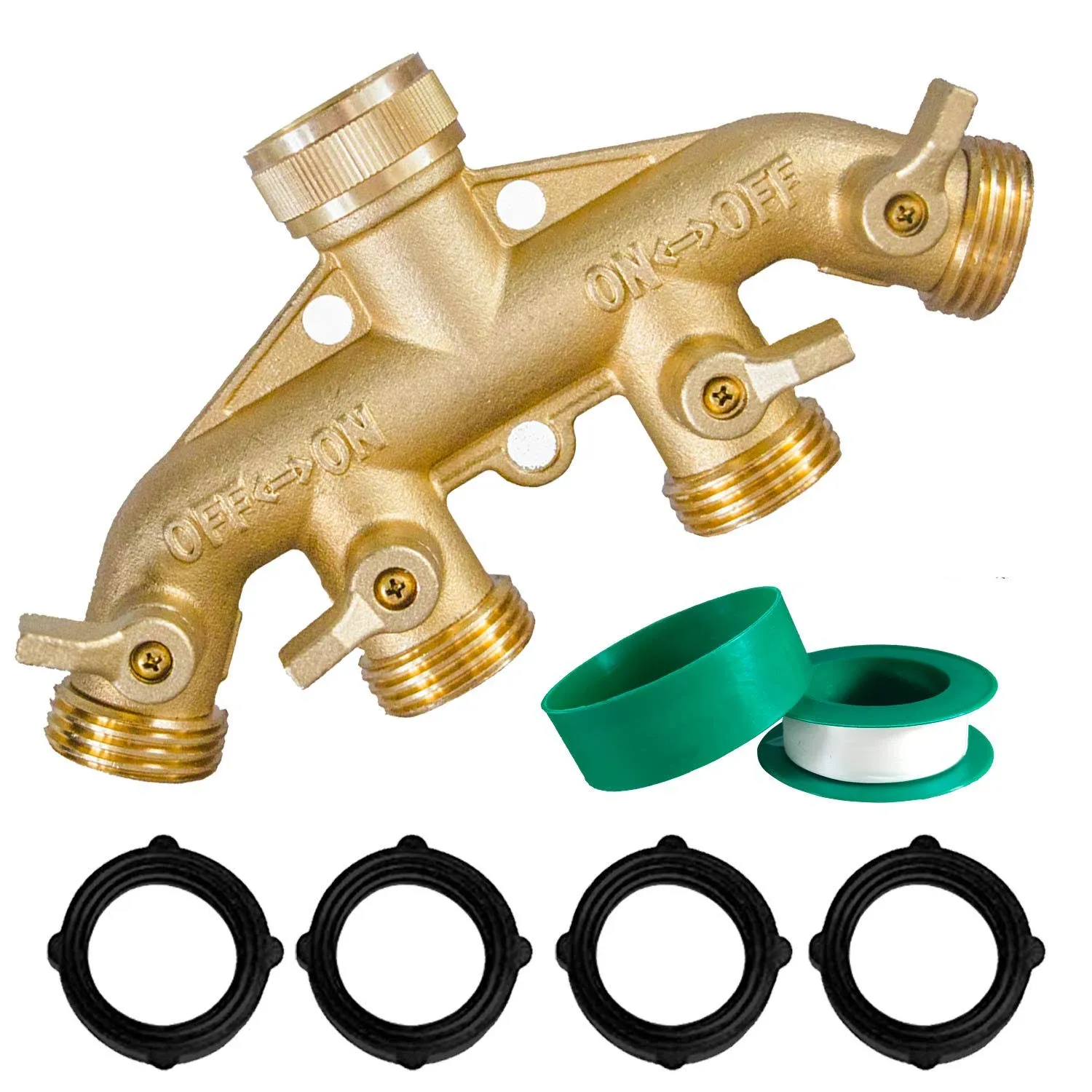 Morvat Heavy Duty Brass Ball Valve 4-Way Garden Hose Connector Tap Splitter