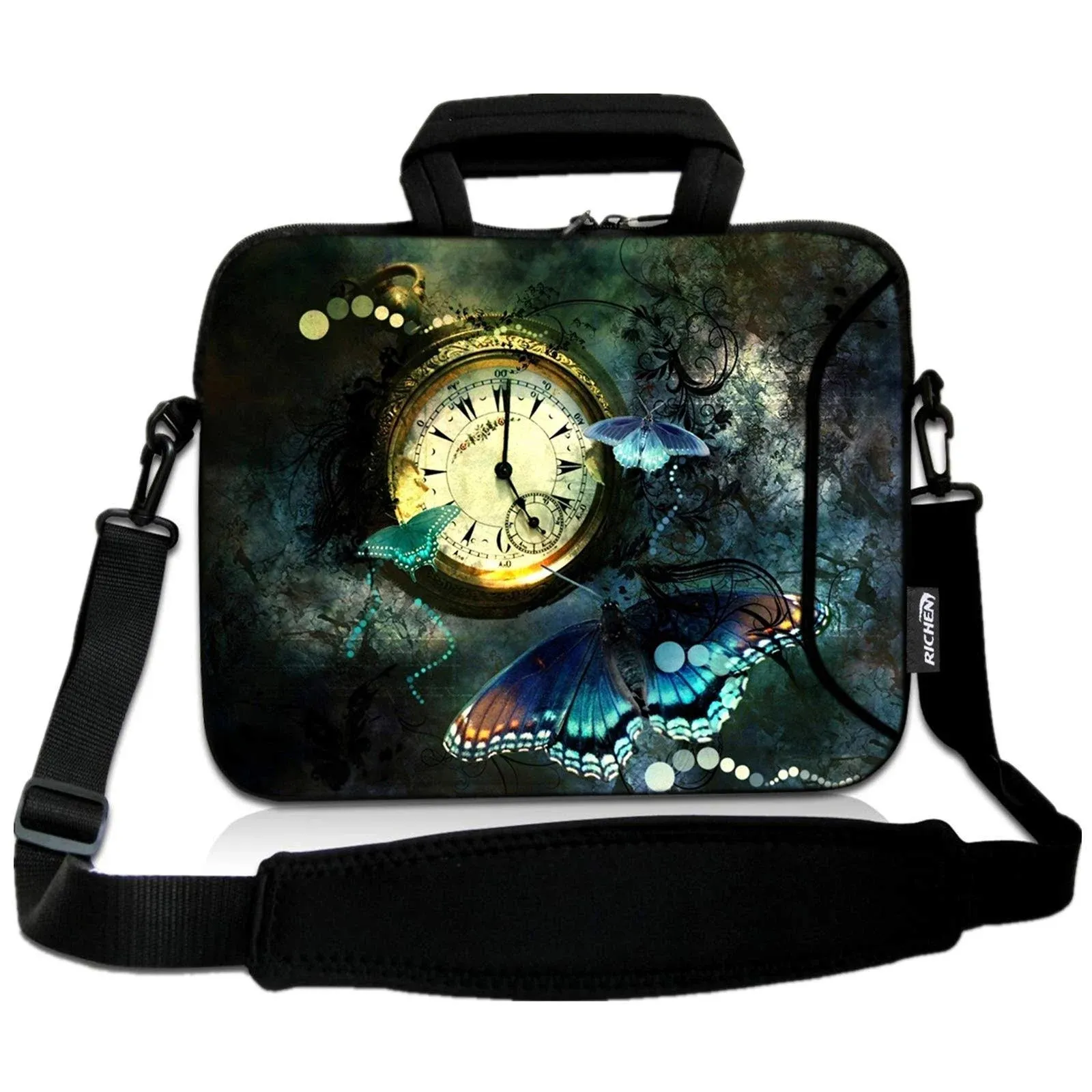 RICHEN 11 11.6 12 12.5 13 inches Chromebook/Notebook PC Messenger Bag Travel Case Neoprene Handle Sleeve with Shoulder Strap (11-13.3 inch, Clock &Butterfly)