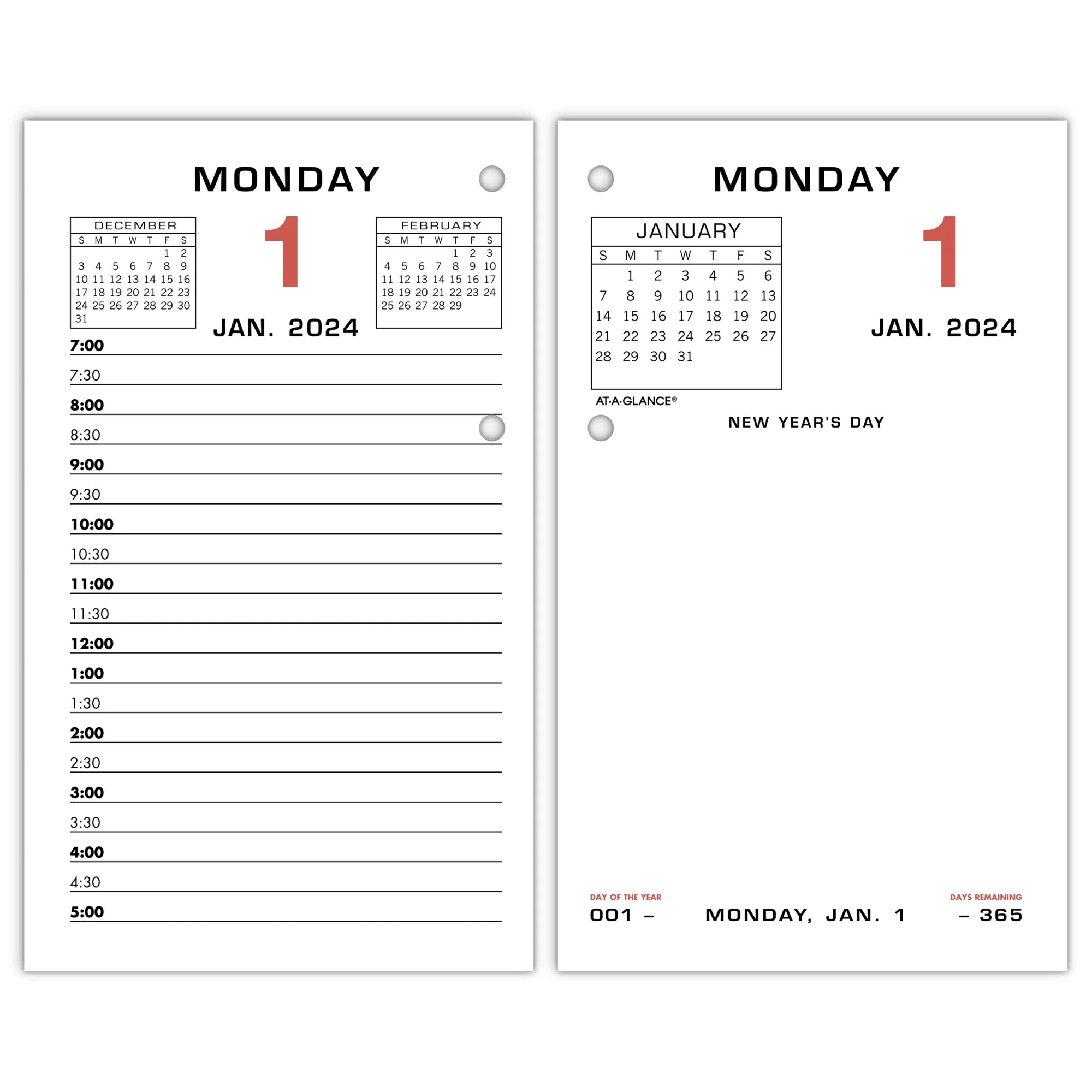 Two-Color Desk Calendar Refill, 3.5 x 6, White Sheets, 12-Month (Jan to Dec): 2025