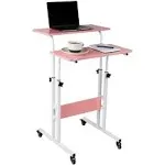 Mind Reader Standing Desk, Adjustable Height, Computer Desk, Laptop Desk, Portable, Rolling, 15" L x 22" W x 39" H, Pink