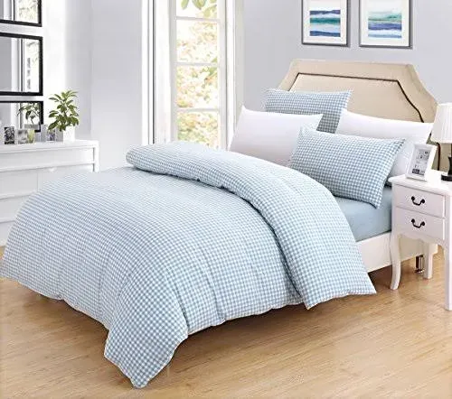 SUSYBAO Gingham Duvet Cover 100% Washed Cotton Plaid Duvet Cover 3 Pieces Set 1 Grid Duvet Cover