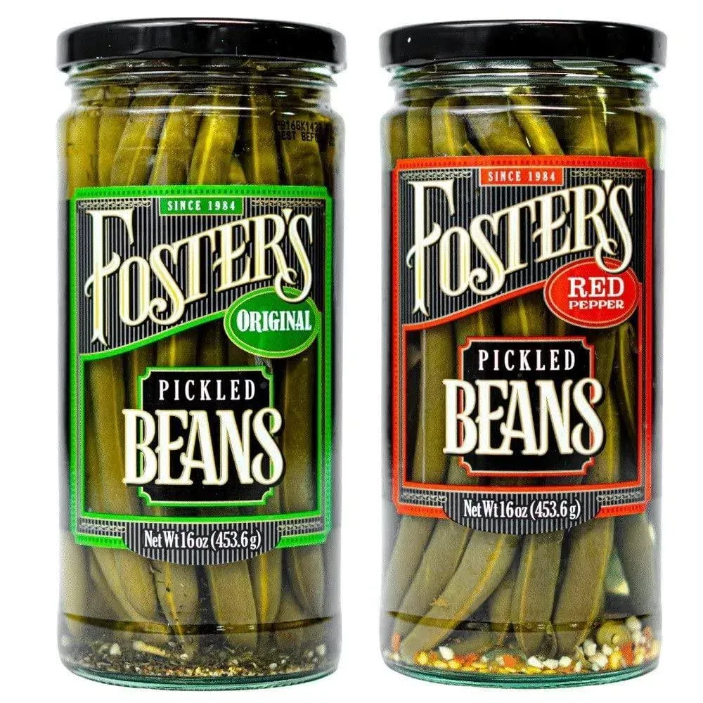 Foster’s Pickled Green Beans- Variety Pack- 16oz (2 Pack)- Original and Red Pepper Pickled Green Beans- Pickled Vegetables Recipe for 30 years- Gluten Free- Fat Free- NO Preservatives