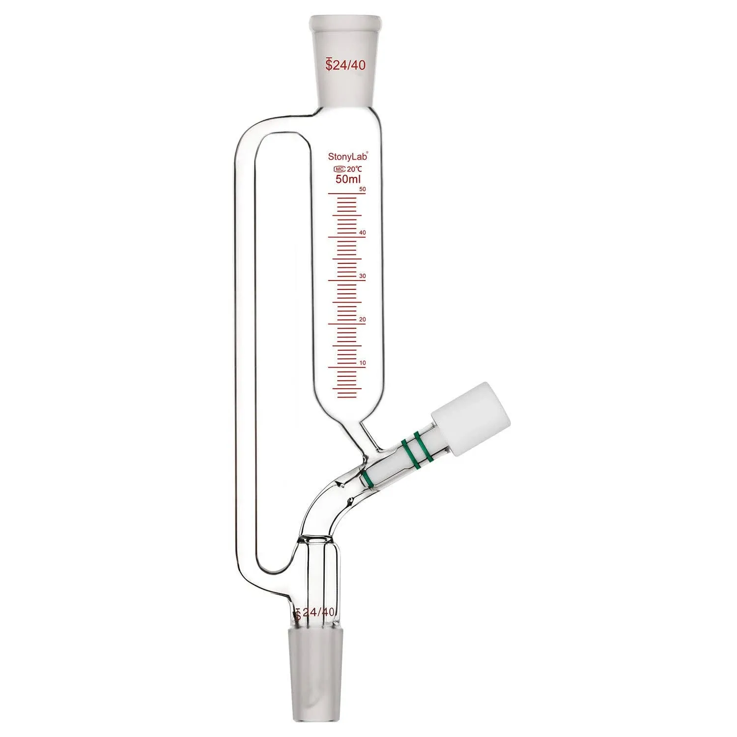 stonylab Graduated Pressure Equalizing Addition Funnel, Borosilicate Glass Dropping Funnel with 24/40 Joint and High Vacuum Valve for Laboratory