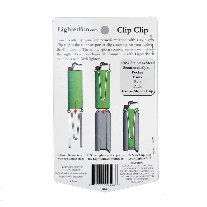 LighterBro ClipClip Pocket / Belt Clip Accessory for LighterBro Bic Lighter Multitool (silver) -DOES NOT INCLUDE THE LIGHTERBO-