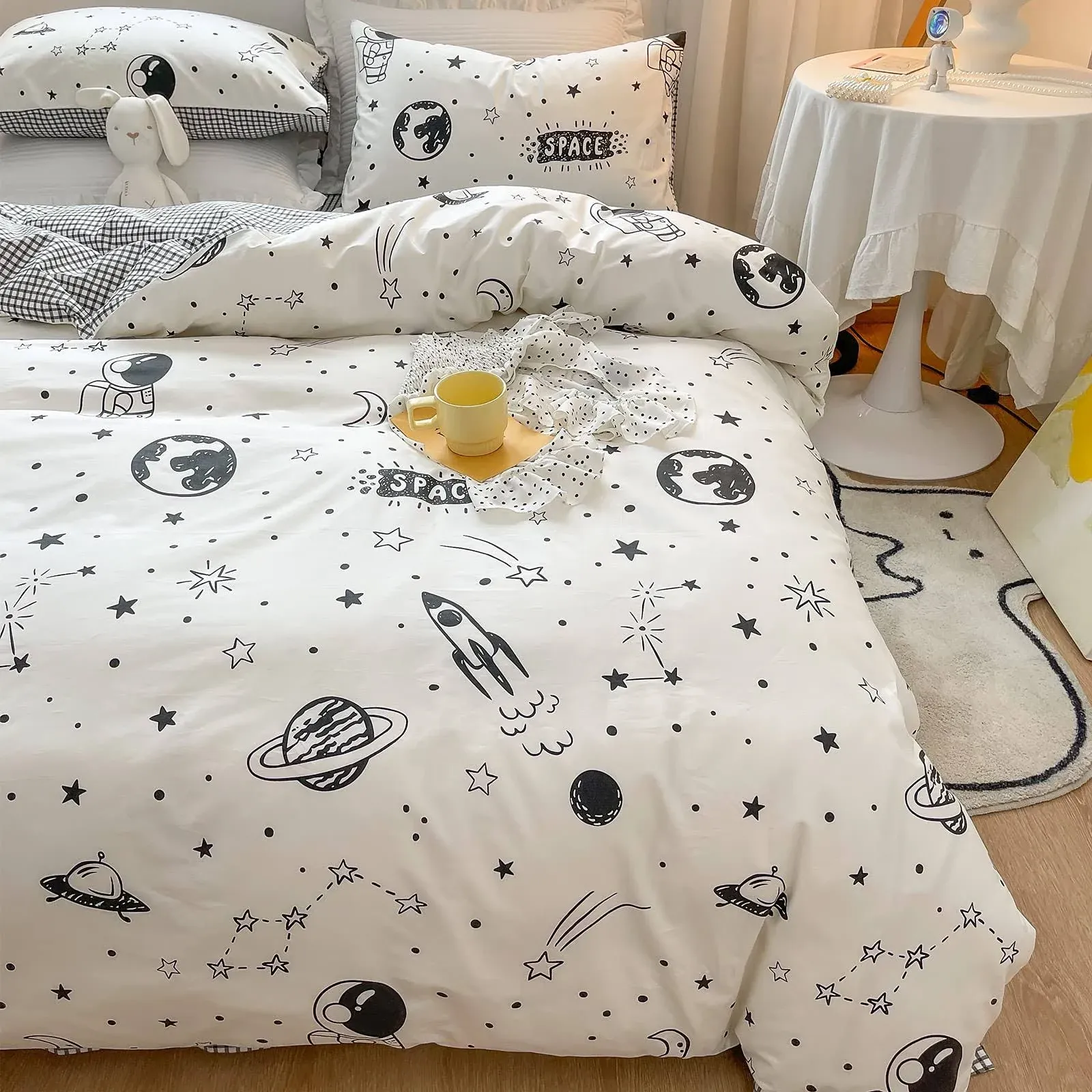 LIWHENHAO Space Duvet Cover Set 100% Cotton Twin Cartoon Rocket Astronaut ...