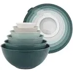 Cook with Color Mixing Bowls with TPR Lids - 12 Piece Plastic Nesting Bowls Set Includes 6 Prep Bowls and 6 Lids, Green