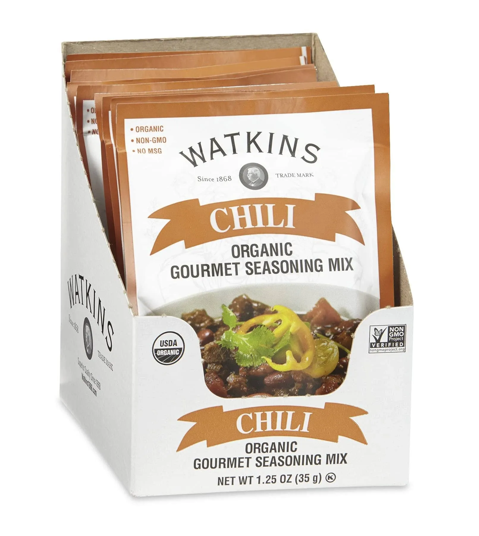 Watkins Organic Chili Gourmet Seasoning Mix, 1.25 oz. Packets (Pack of 12)