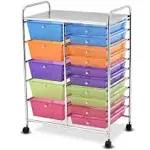 Giantex 15 Drawers Rolling Cart, Classroom Organizers, Storage Cart with Wheels, for Teacher Office Home School Supplies Tool Craft Art Paper