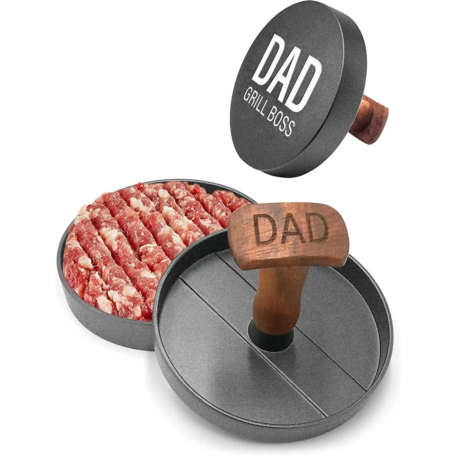 GALVANOX Grilling Gift for Dad, Non-Stick Hamburger Press Patty Maker, Aluminum BBQ Burger Mold “Dad Grill Boss” for Fathers Day/Birthday Boxed