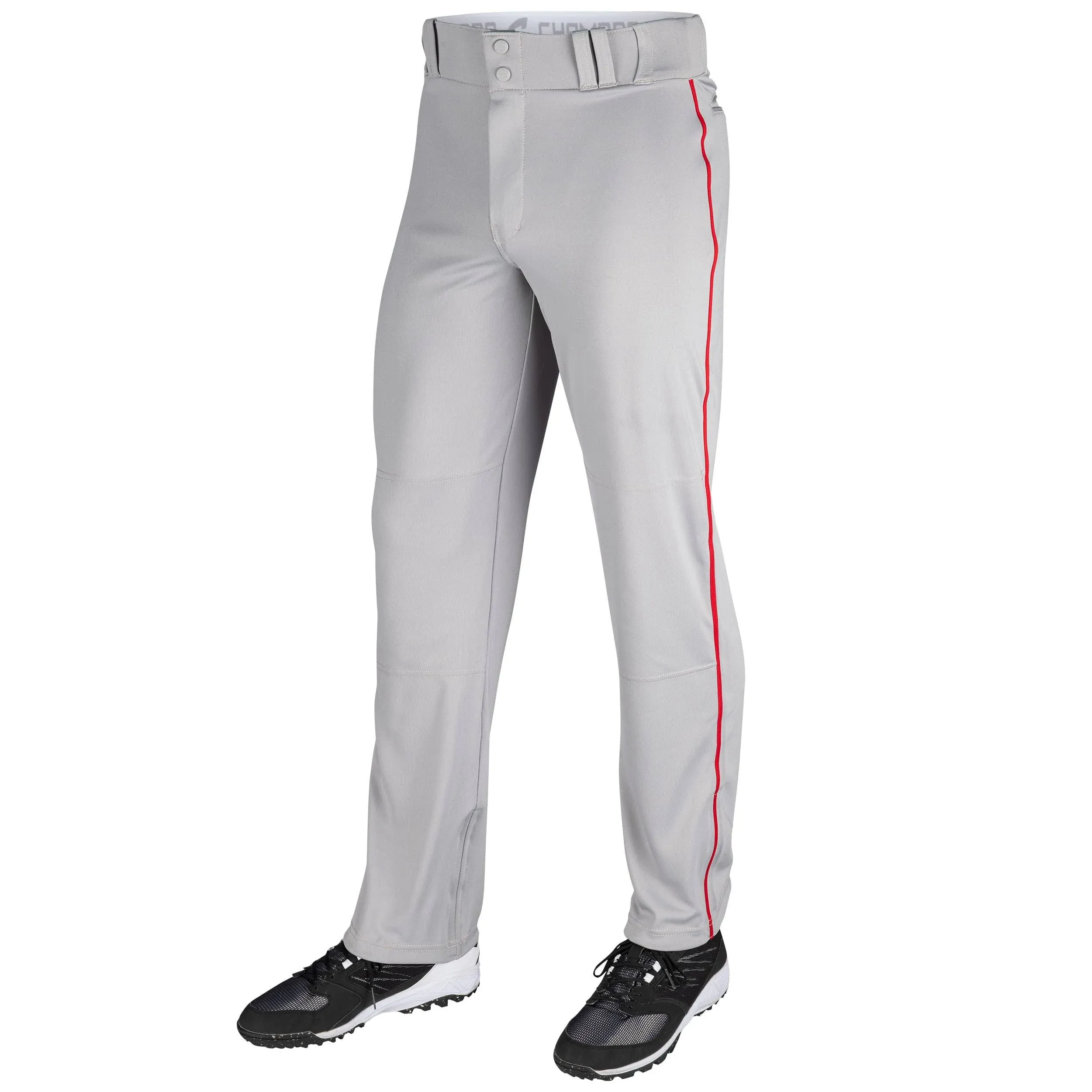 Champro Triple Crown Open Bottom Adult Baseball Pants W/Piping - L / Grey/Scarlet