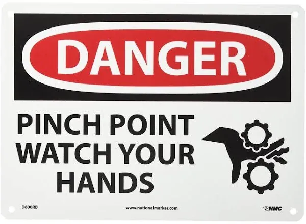 Nmc D600RB Danger Pinch Point Watch Your Hands Sign