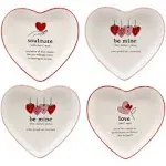 4 Valentine&#039;s Day Heart Shaped Dining Plates Stoneware Dishwasher Safe Gift Idea