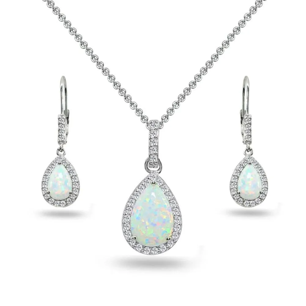 Jewelry Sets for Women, Necklace and Earring Sets for Women, Birthstone Jewelry, Genuine or Synthetic Gemstones, Teardrop Necklace and Dangle Earrings, Pendant Necklace, Sterling Silver Jewelry