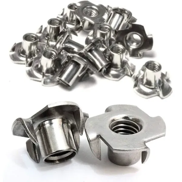 Stainless T-Nuts, 1/4"-20 inch, 25 Pack, Threaded Insert, Choose Size/Quantity,