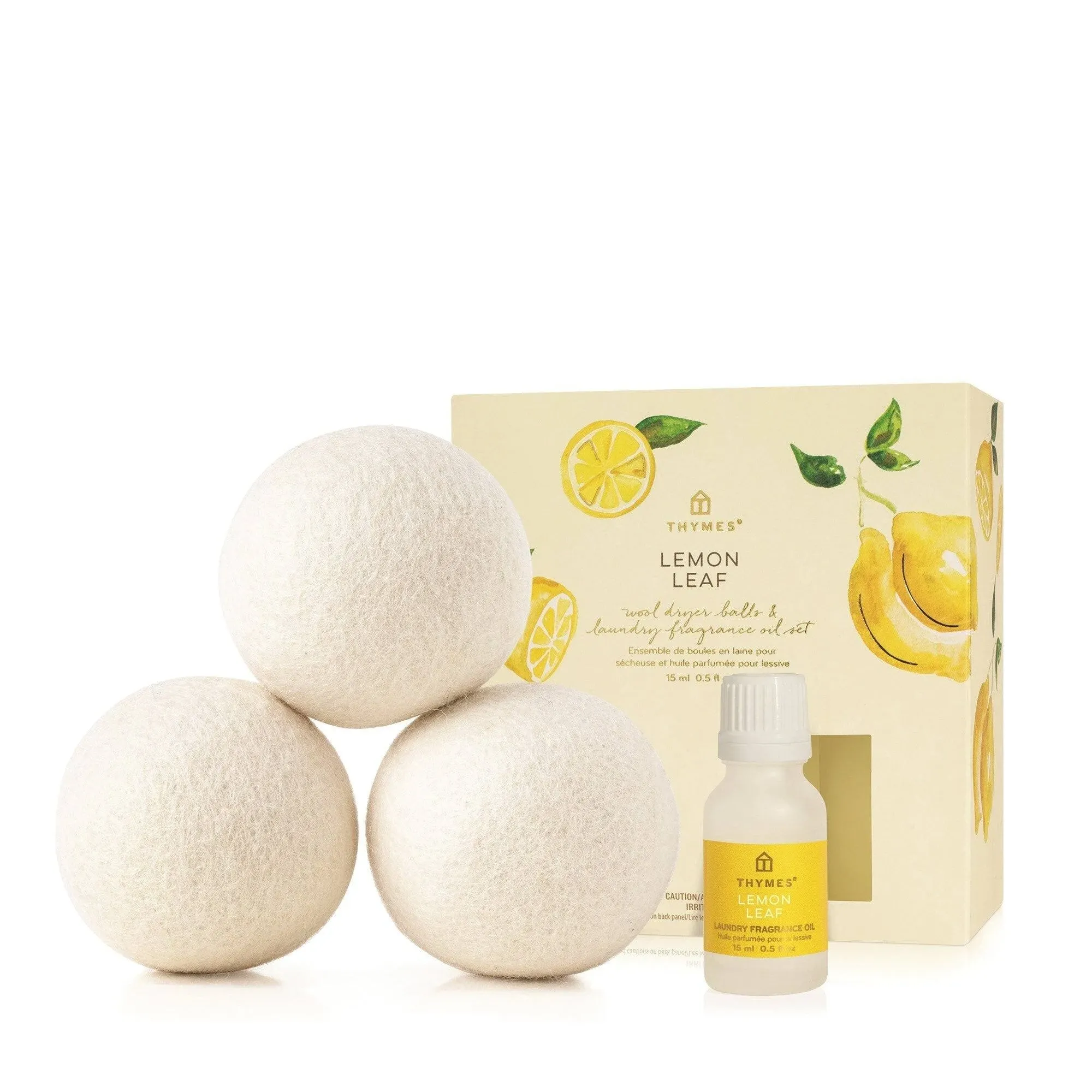 Thymes Lemon Leaf Wool Dryer Balls Set – Includes 3 Laundry + 1... 