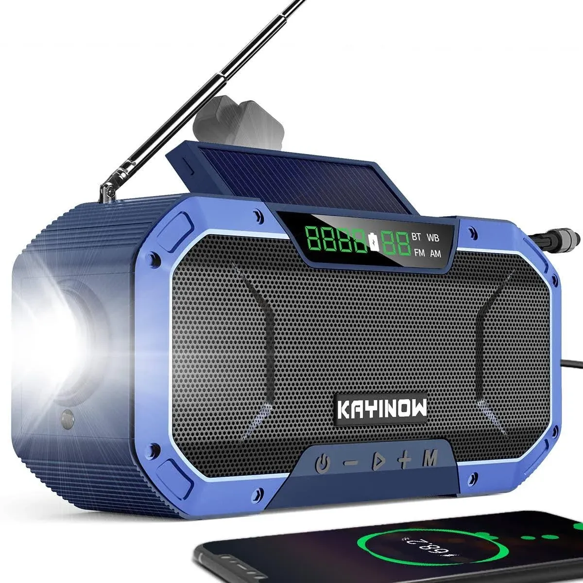 Bluetooth Hand Crank Emergency Radio Solar Power,Portable Am FM Radio Speaker,NOAA Weather Radio Flashlight Phone Charger,5000mAh Battery,SOS