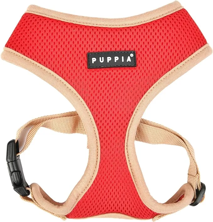 Puppia Soft Dog Harness II Mesh Over-The-Head All Season No Pull No Choke Walking Training Adjustable for Small & Medium Dog - RED - L