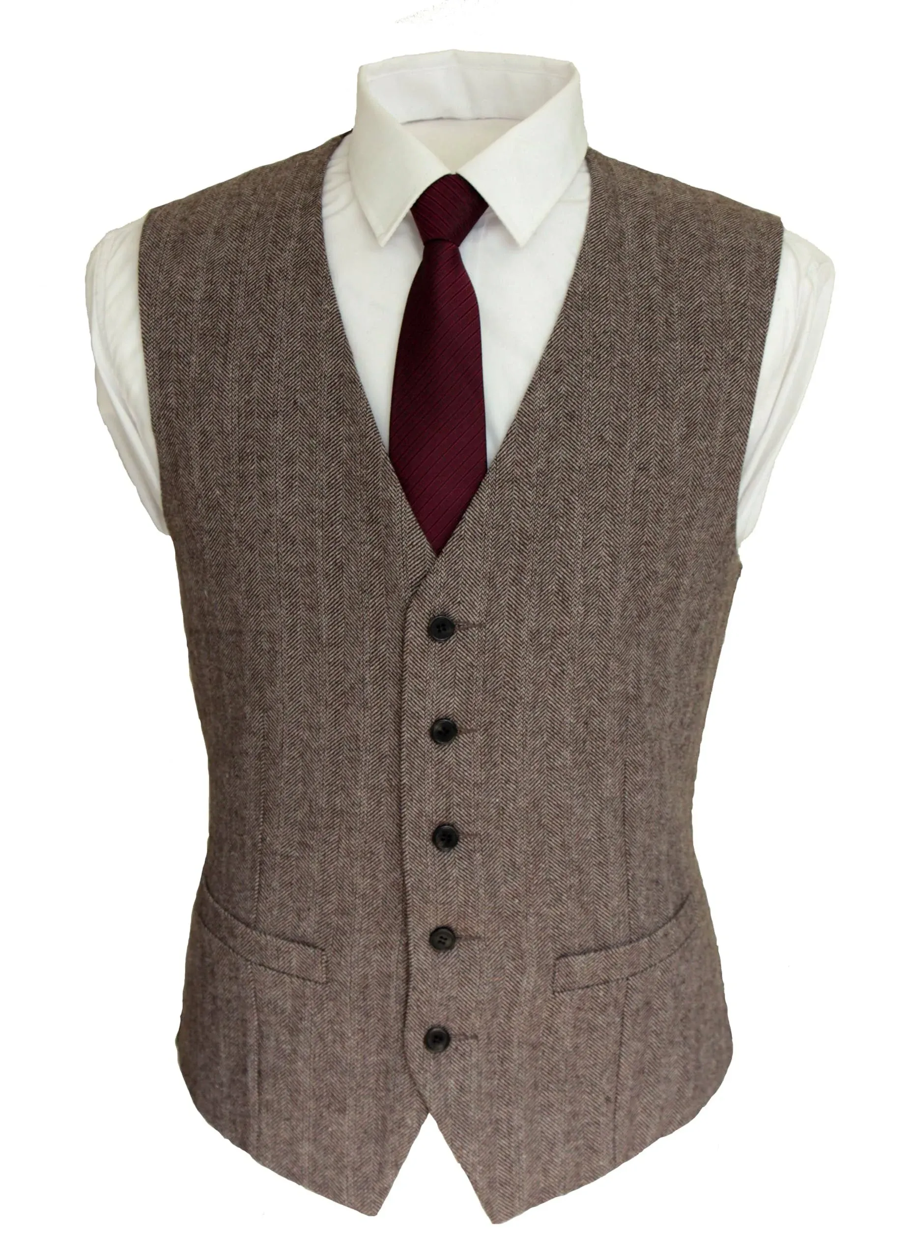 Ruth&Boaz 2Pockets 5Buttons Wool Herringbone Tweed Business Suit Vest