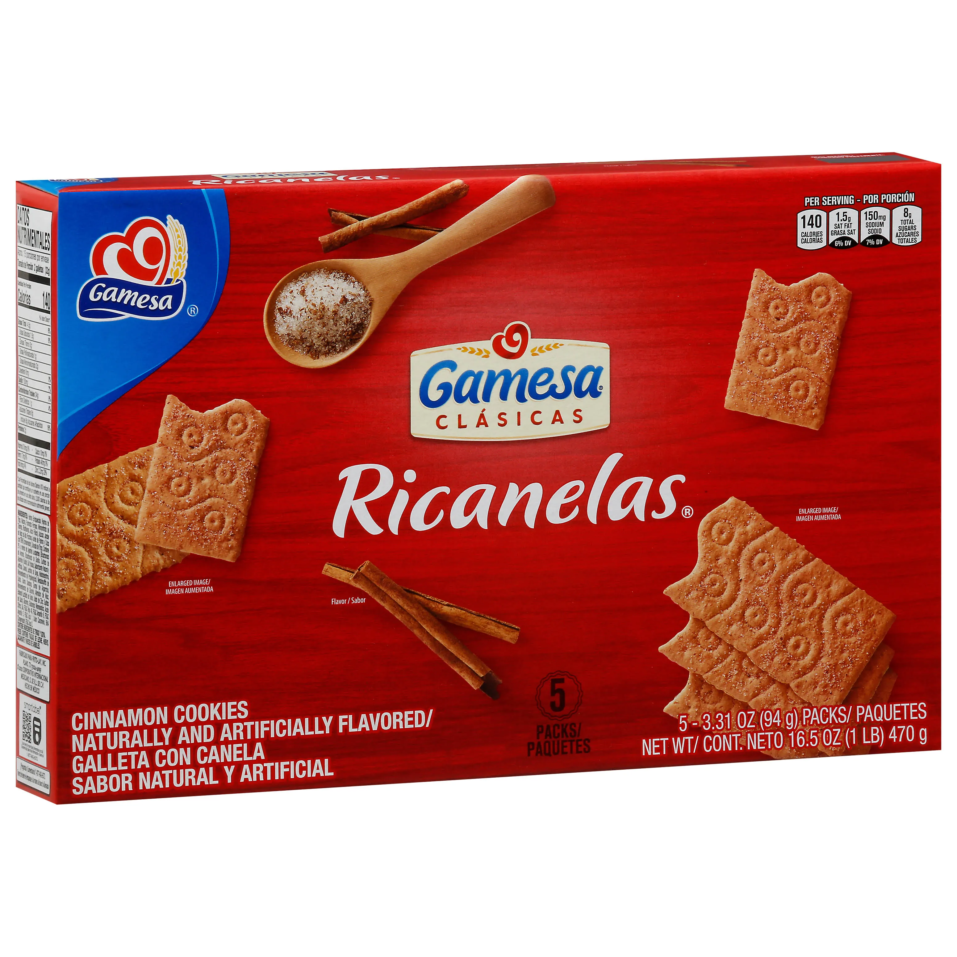 Gamesa Ricanelas Cookies, Cinnamon, 5 Packs - 5 pack, 3.31 oz packs