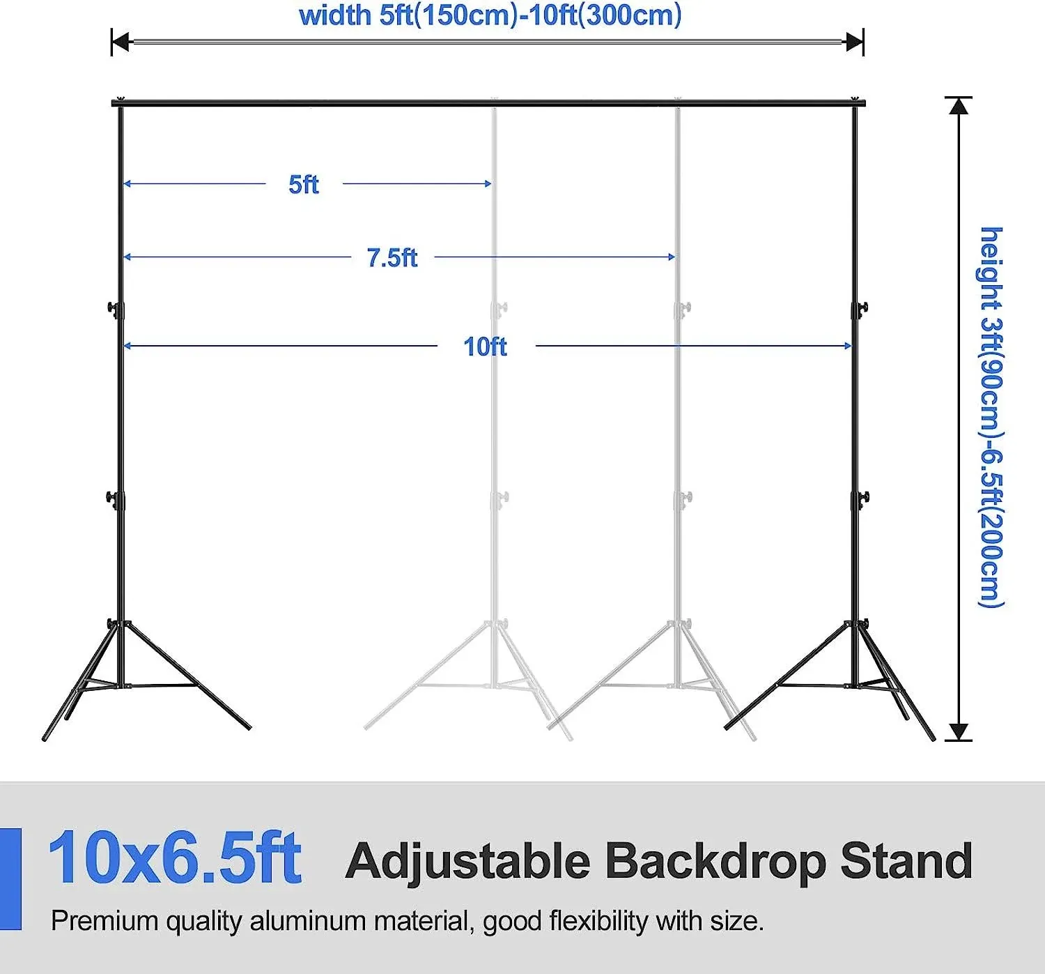 【Air Cushioned】Heavy Duty Backdrop Stand 10 ft x 6.5 ft