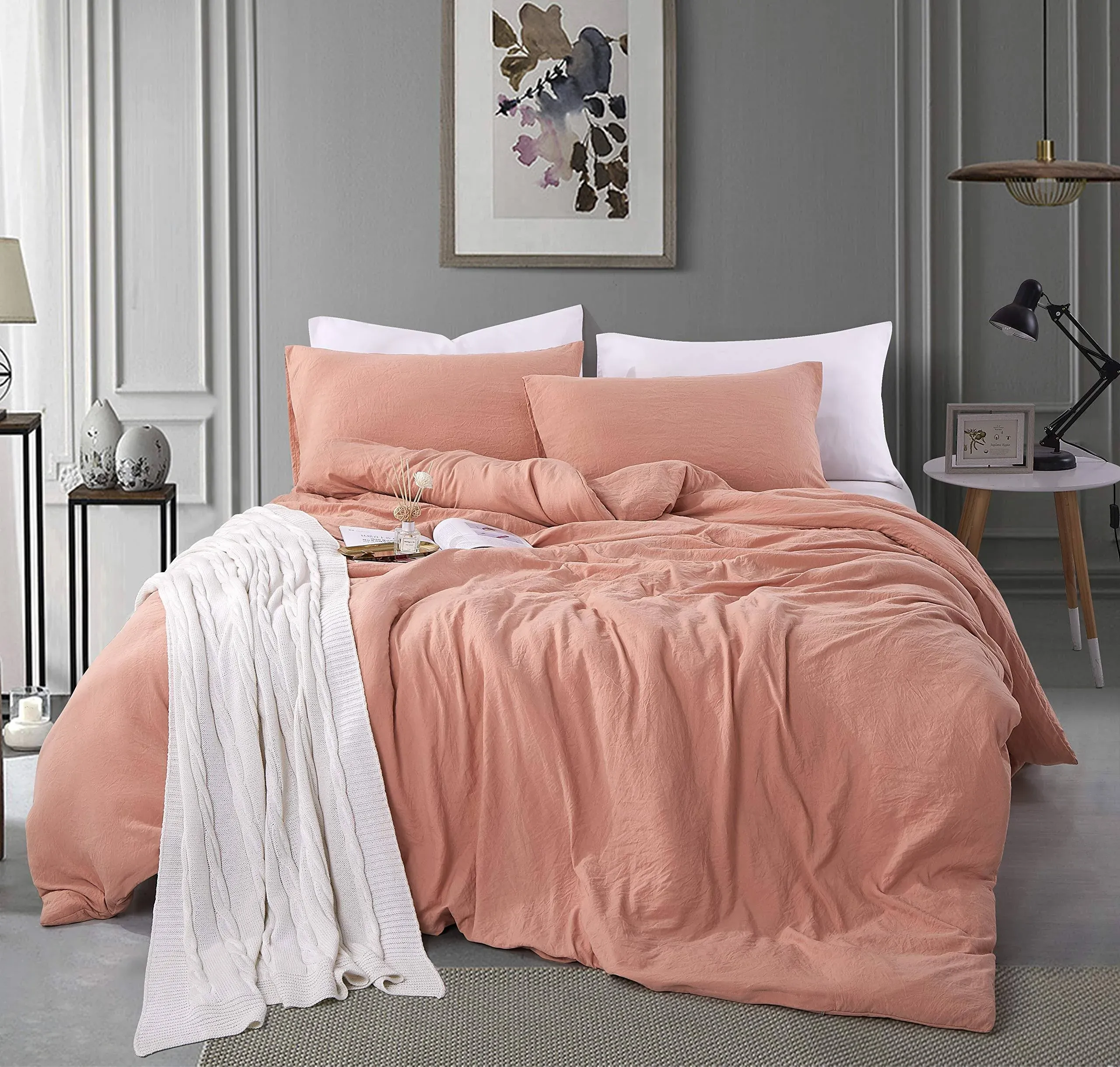 ALAZURIA Bedding Duvet Cover 3 Piece Set - Natural Wrinkled Style 100% Washed