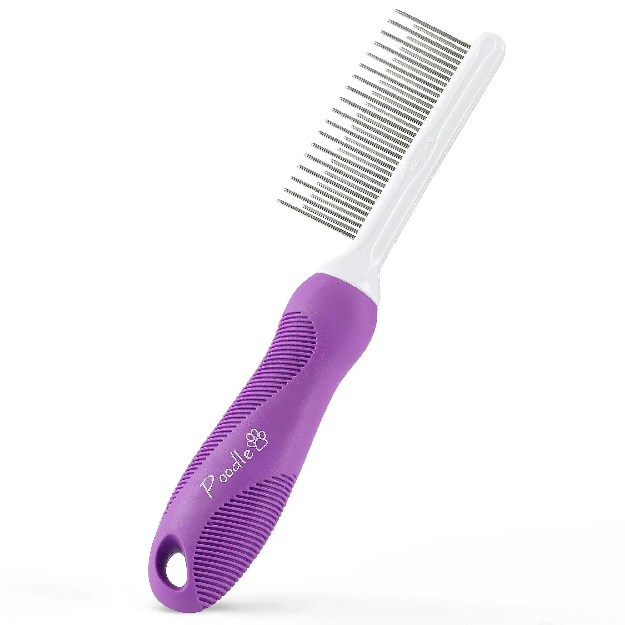 Poodle Pet Detangling Pet Comb with Long & Short Stainless Steel Teeth for Removing Matted Fur, Knots & Tangles – Detangler Tool Accessories for Safe