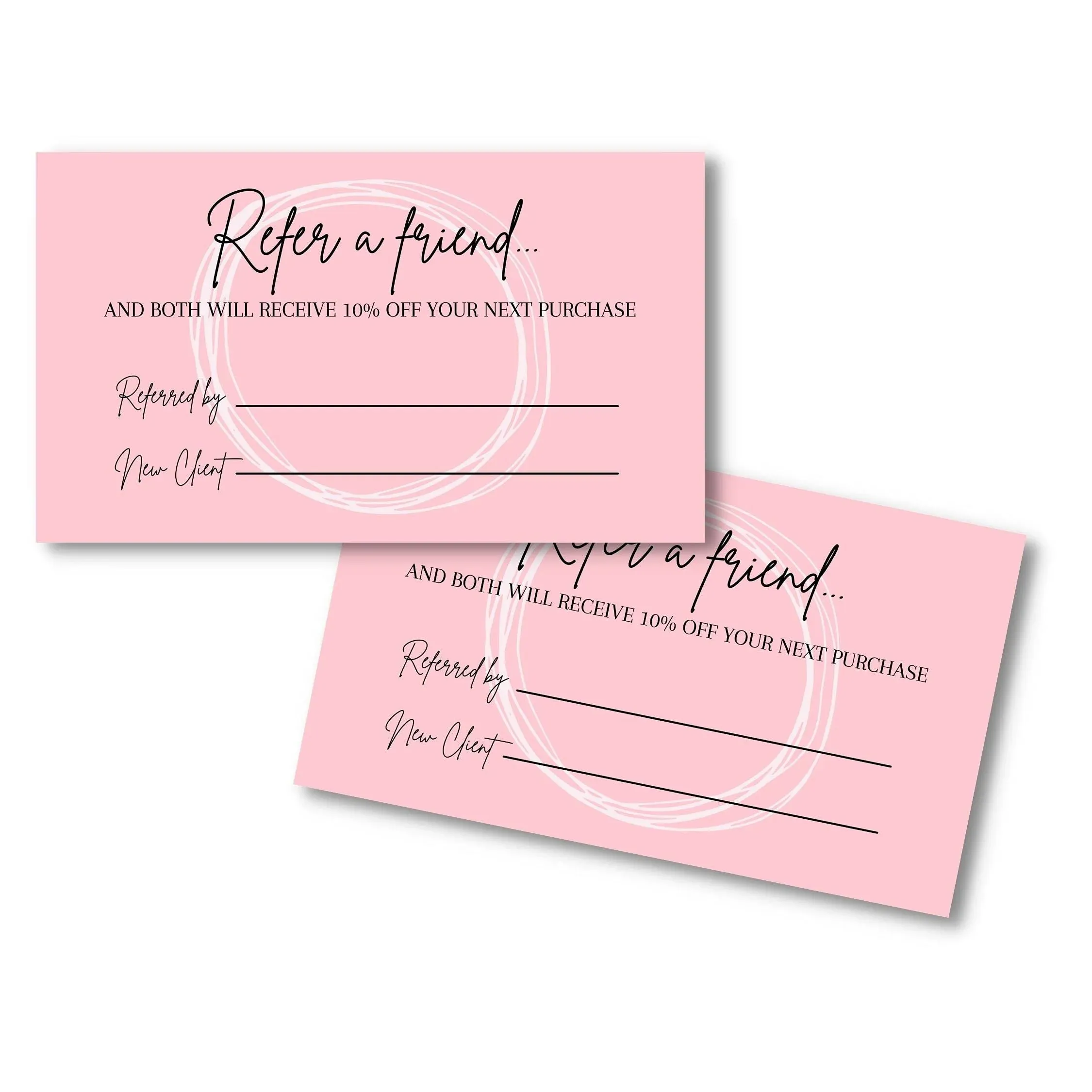 Referral Cards | 50 Pack | One Sided Referral Discount Card | 2x3.5" inches Business Sized Cards | Pink Card Design