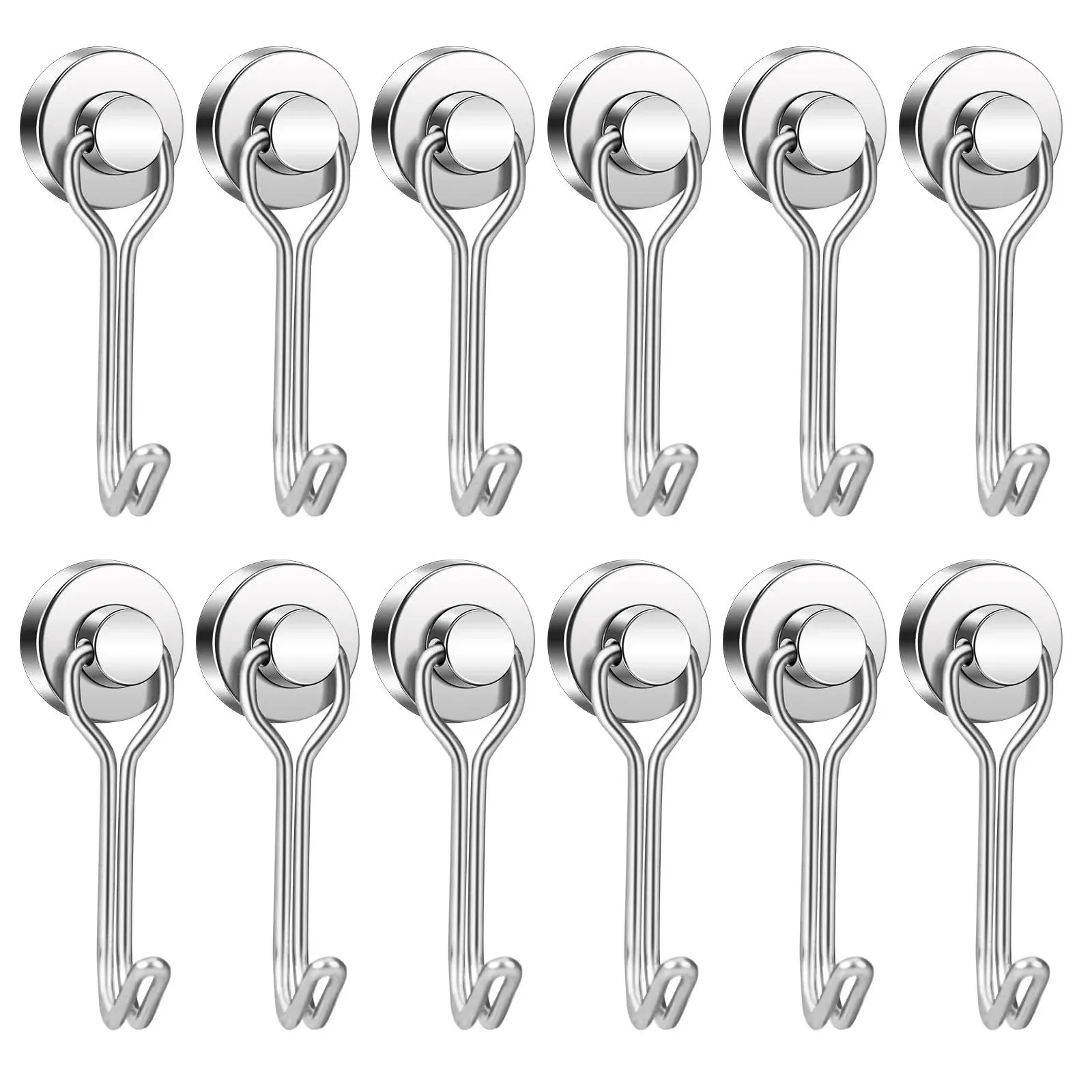 12Pcs Heavy Duty Magnetic Hooks Swivel Swing 30LBS Strong Rare Earth Magnet Hook