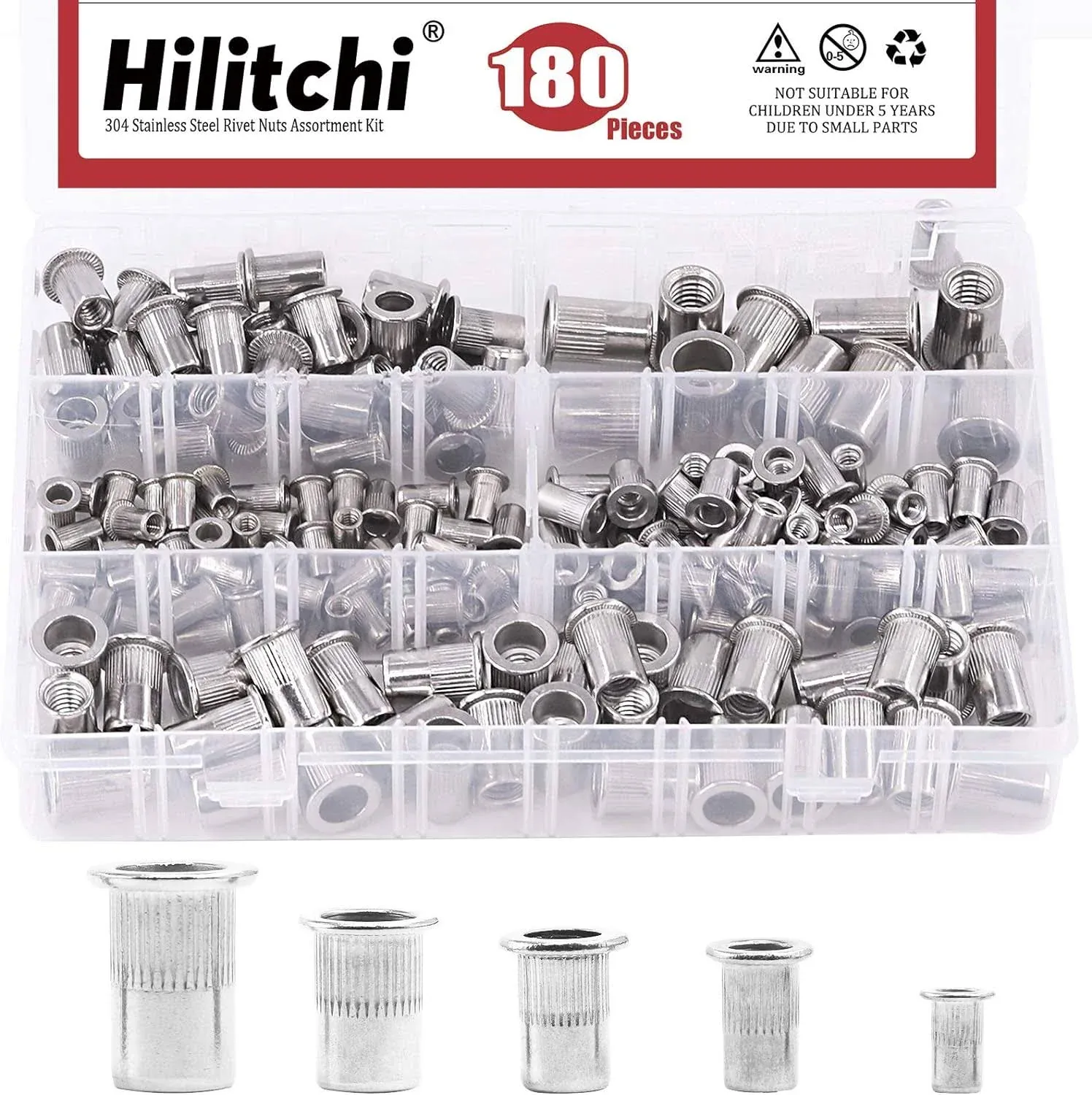 Hilitchi SAE Stainless Steel Rivet Nuts Threaded Insert Rivnuts (Assortment Kit ...