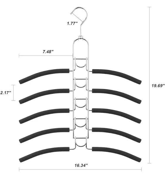 2 Pack 5 in 1 Space Saving Hangers, Multilayer Metal Clothes Hanger Space Saver ...