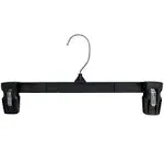 Hanger Central Recycled Black Heavy Duty Plastic Bottom Hangers 12 inch with Plastic Pinch Clips and Polished Metal Swivel Hooks - Set of 25