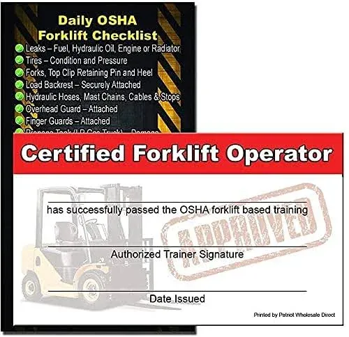 Patriot Wholesale Direct Forklift Operator/Drive<wbr/>r Certificate, Pack of 10 Cards