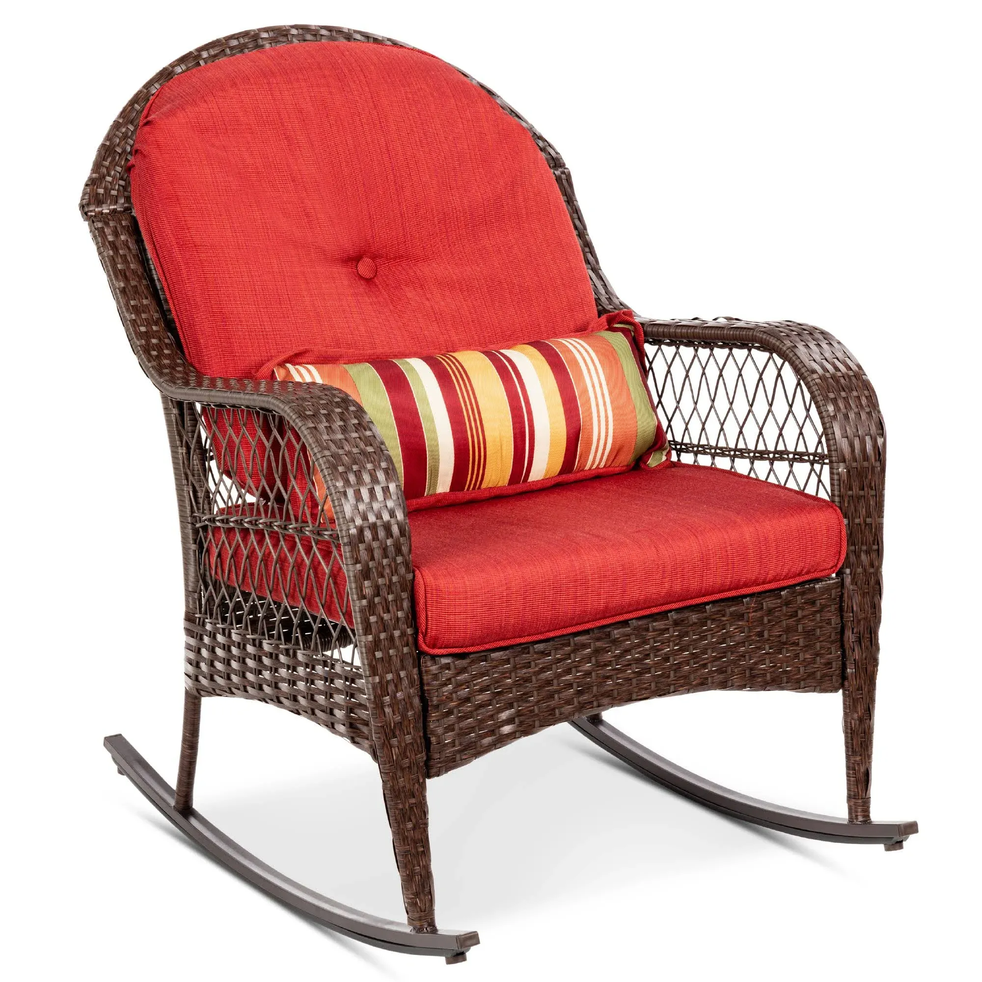 Best Choice Products Wicker Rocking Chair Patio Porch Deck Furniture, Red