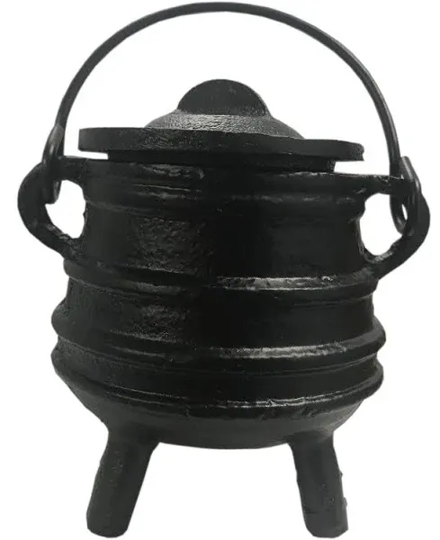 Ribbed Style Cast Iron Cauldron with Lid Size-3" D 4.5" H