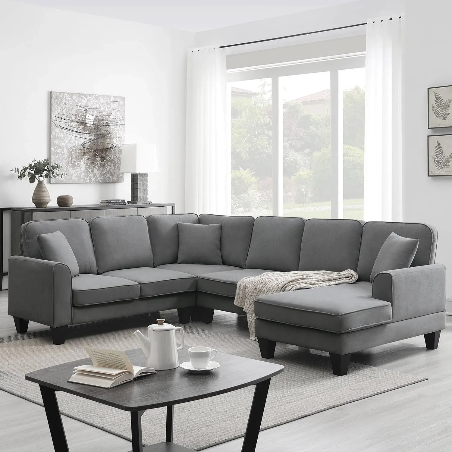 Convertible Modular Sectional Sofa with Chaise and Recliner,U Shaped Couch 7 Seat ...