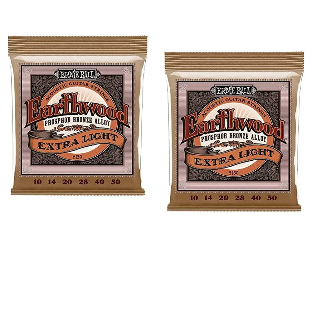 2 Pack Ernie Ball P02150 Earthwood Extra Light Phosphor Bronze Acoustic String ...