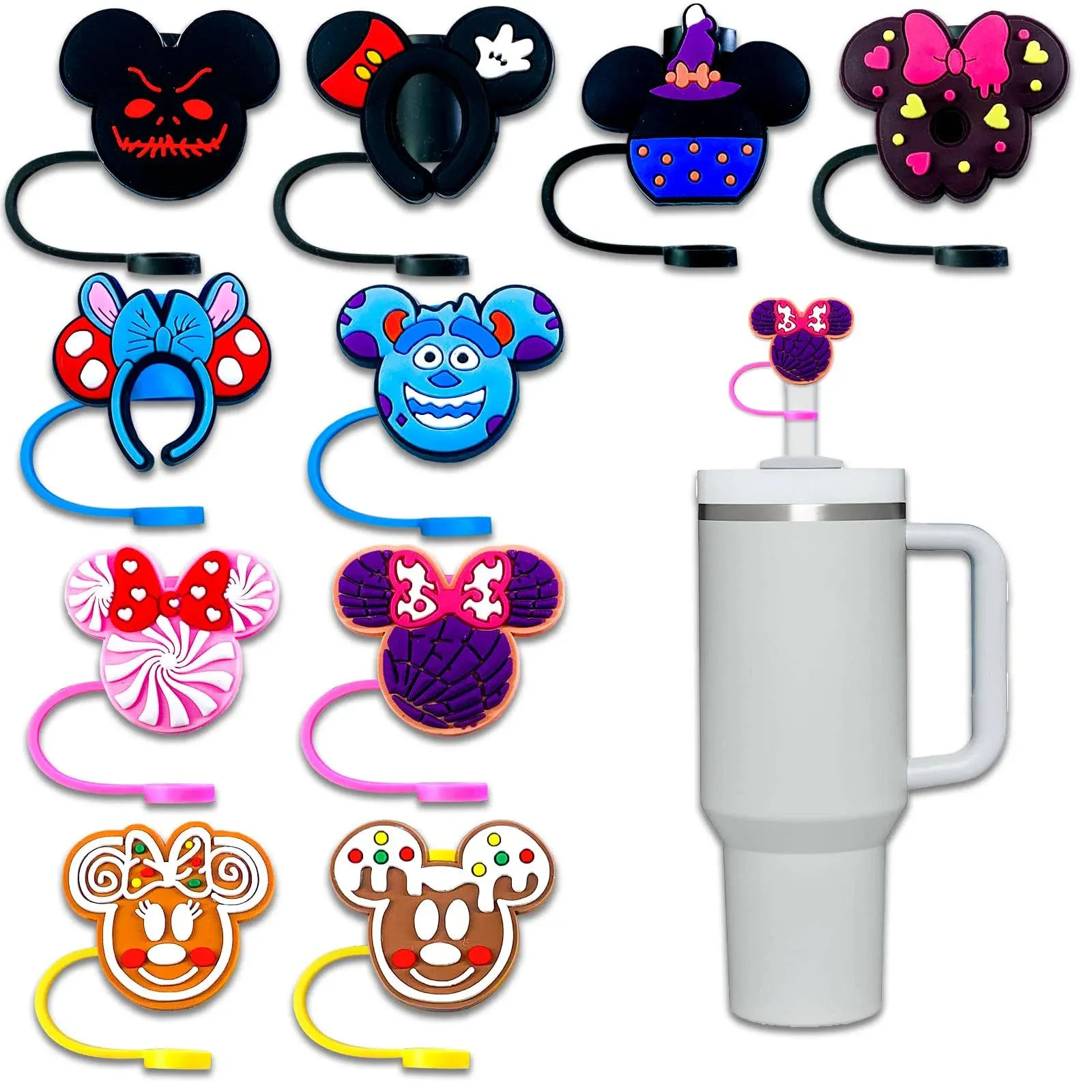 10Pcs Cartoon Straw Cover Cup for Tumbler Cup,10mm Cartoon Drinking Straw Topper, Reusable Protectors Straw Tips Lids for Cup Accessories (10Pcs Mouse10mm)