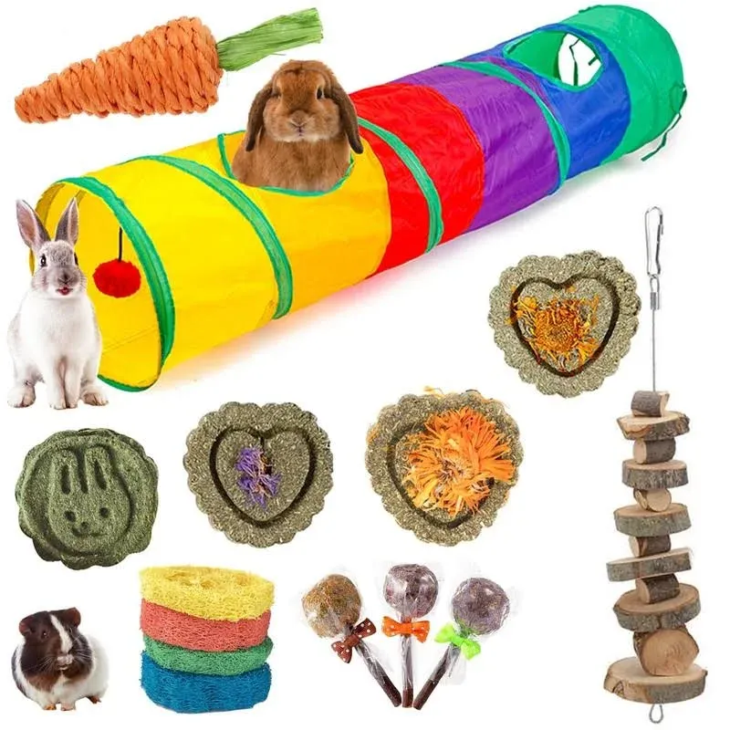 HERCOCCI Bunny Tunnels and Tubes, Collapsible Rabbit Hideout Tunnel Small Animal ...