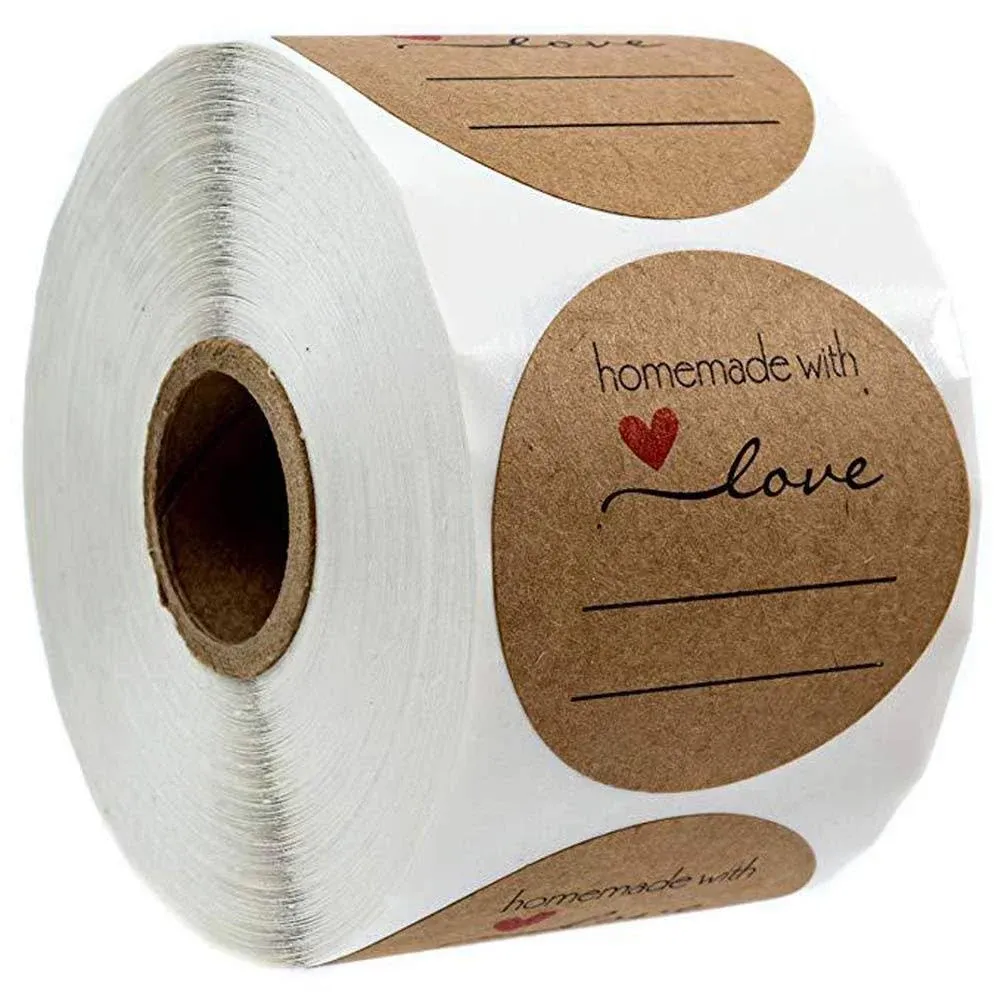 Handmade With Love Kraft Paper Stickers Roll 500Pcs 1” Handmade With Love