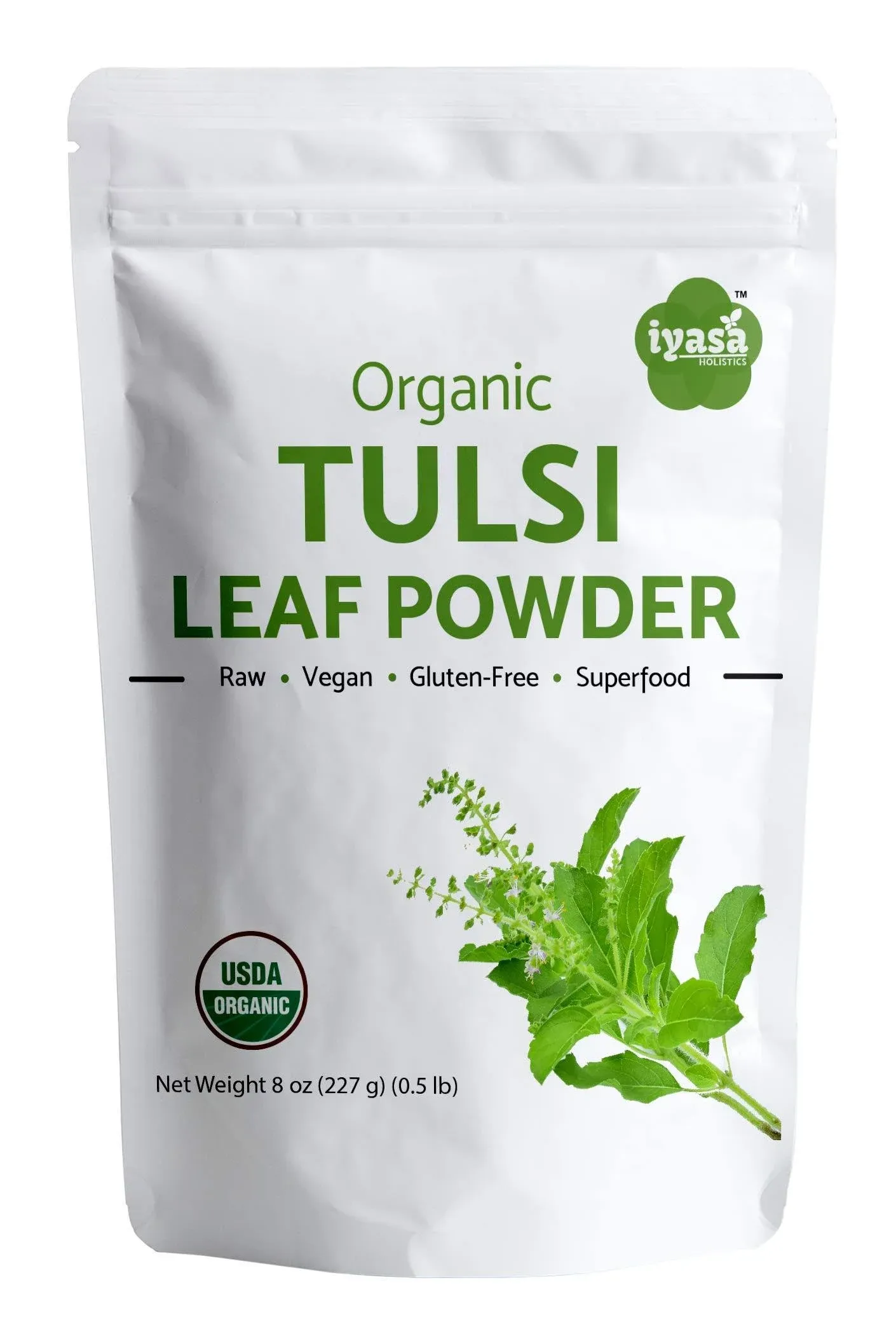 Iyasa Holistics Organic Tulsi Leaf Powder 8 oz/226 GM Holy Basil Tea Powder ...