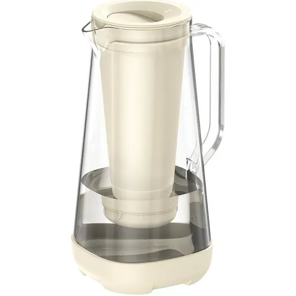 GLACIER FRESH Glass Water Pitcher for Tap and Drinking Water with Membrane and Activated Filter, Reduces Chlorine and Lead Taste, Food Grade and BPA Free Materials, 7-Cup, White