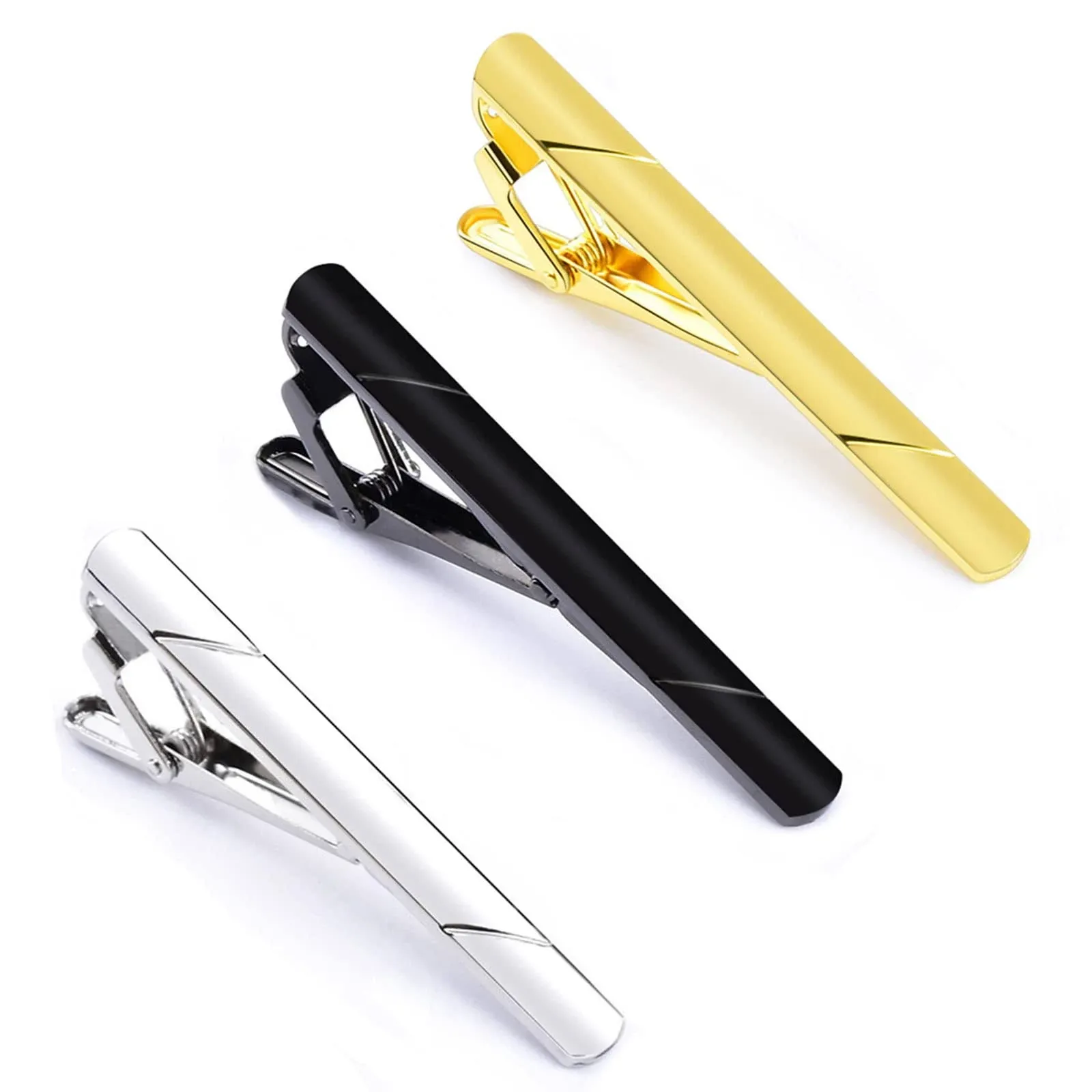 3Pcs Tie Clips for Men Classic Tie Bar Black Silver Gold Tie Clip for Wedding...