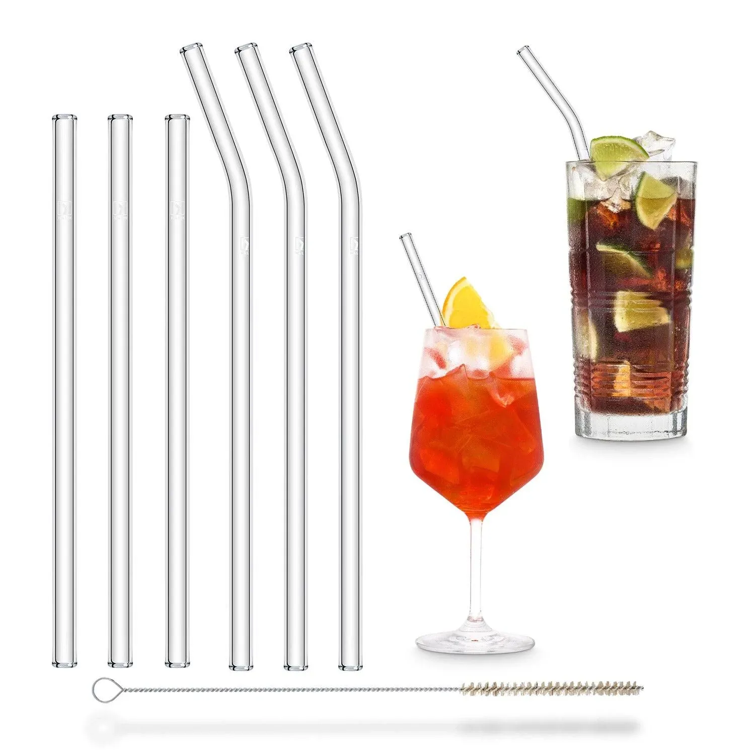 HÅLM Halm Glass Straws - Variety Pack: 6 Reusable Drinking Straws in 2 Sizes + ...