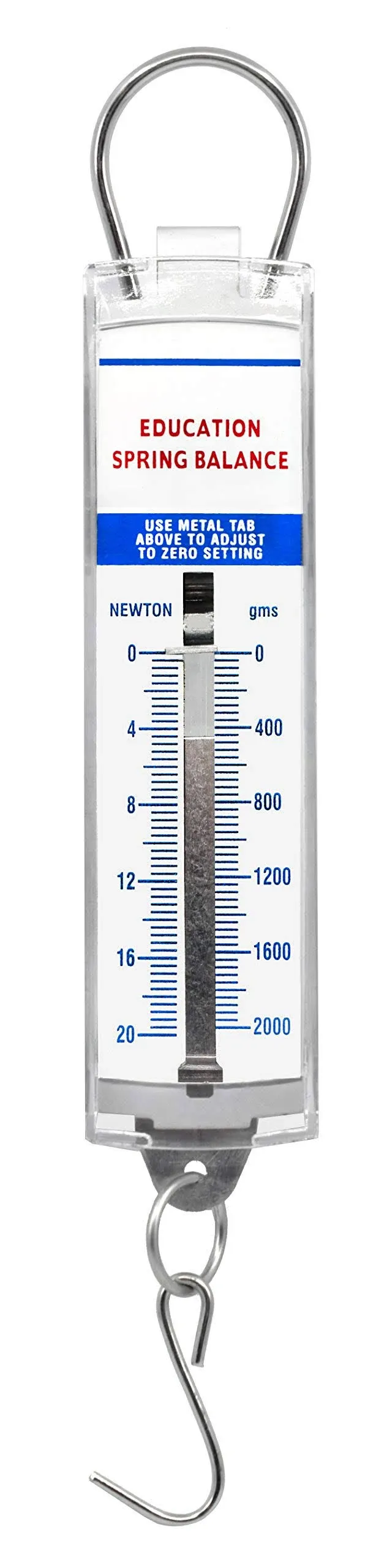 Premium Spring Balance, 0-1000g / 0-10N - High Resolution, Dual Transparent Scale, Newtons & Grams - Zero Calibration Capability - Acrylic Body, Superior Quality & Finish - Eisco Labs