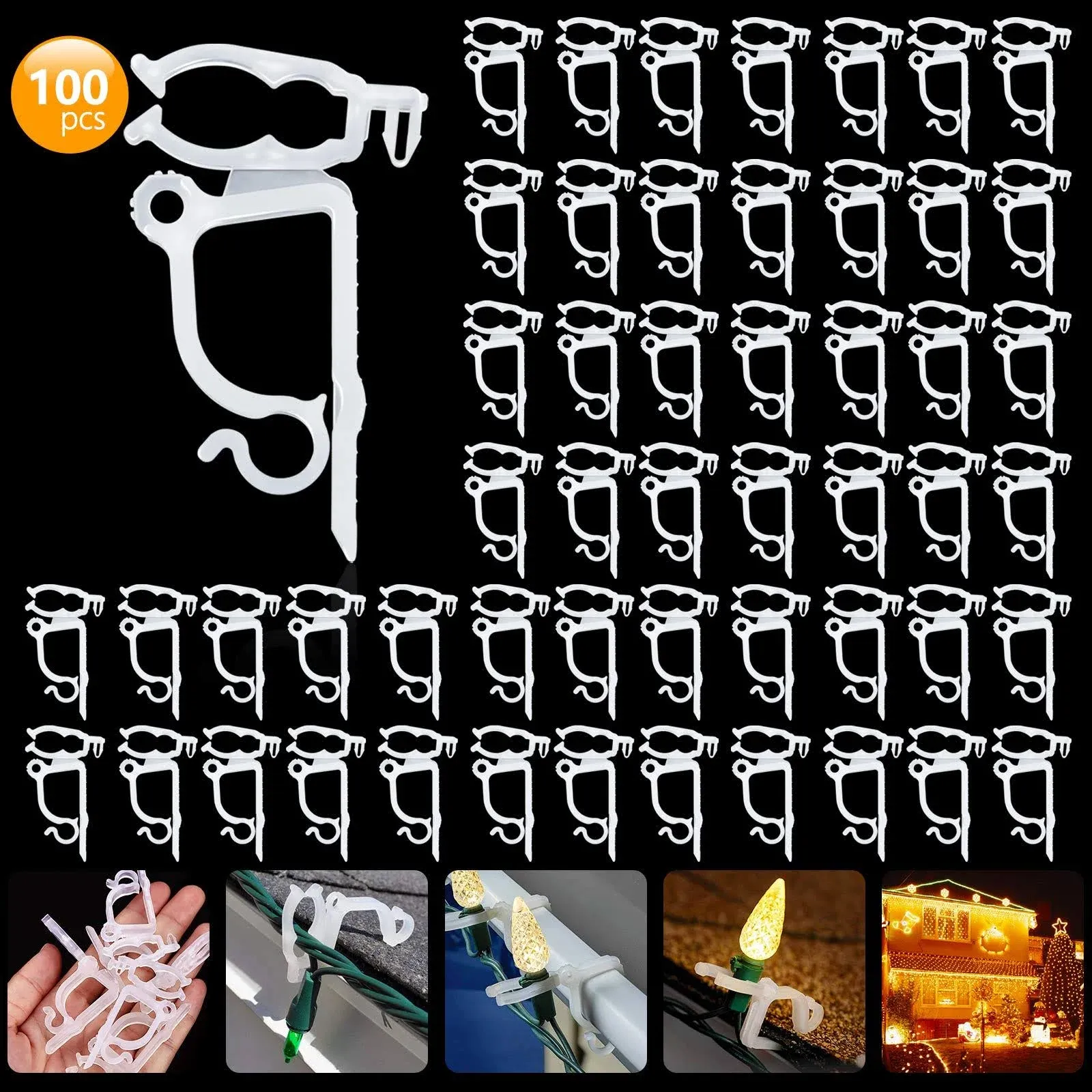 100 Pcs Mini Plastic Gutter Hanging Hooks Outdoor Christmas Lights Hooks Clips F