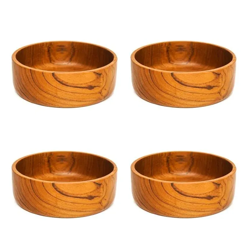 Straight Side Teak Wood Bowl - Large 4-Pack