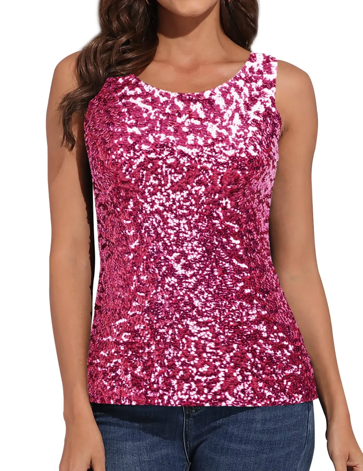 Prettyguide Womens Shimmer Glam Sequin Embellished Sparkle Tank Top Vest Tops Rose0-2