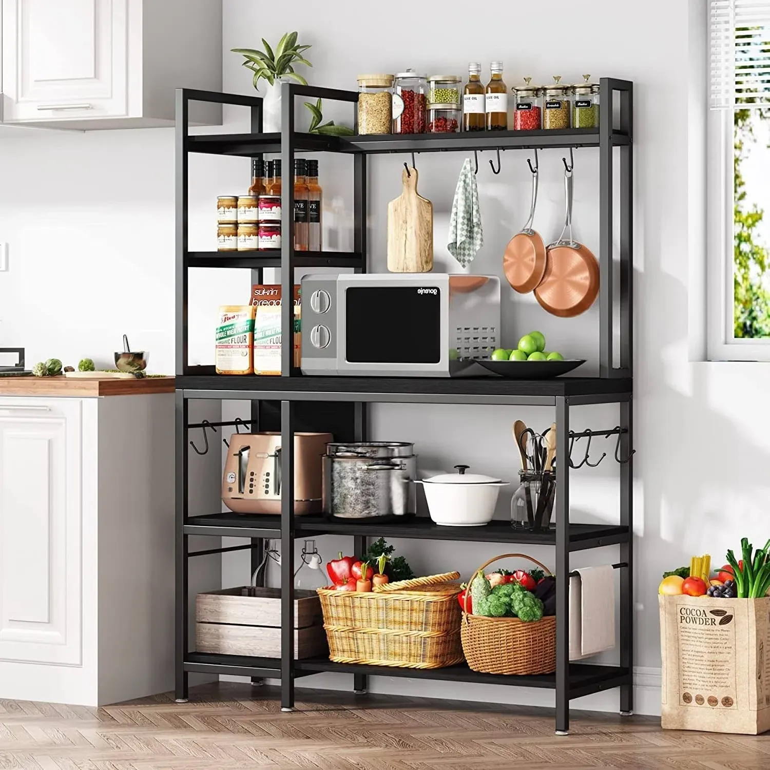 5-Tier Bakers Rack,Utility Storage Shelf with Storage Hutch for Kitchen ...