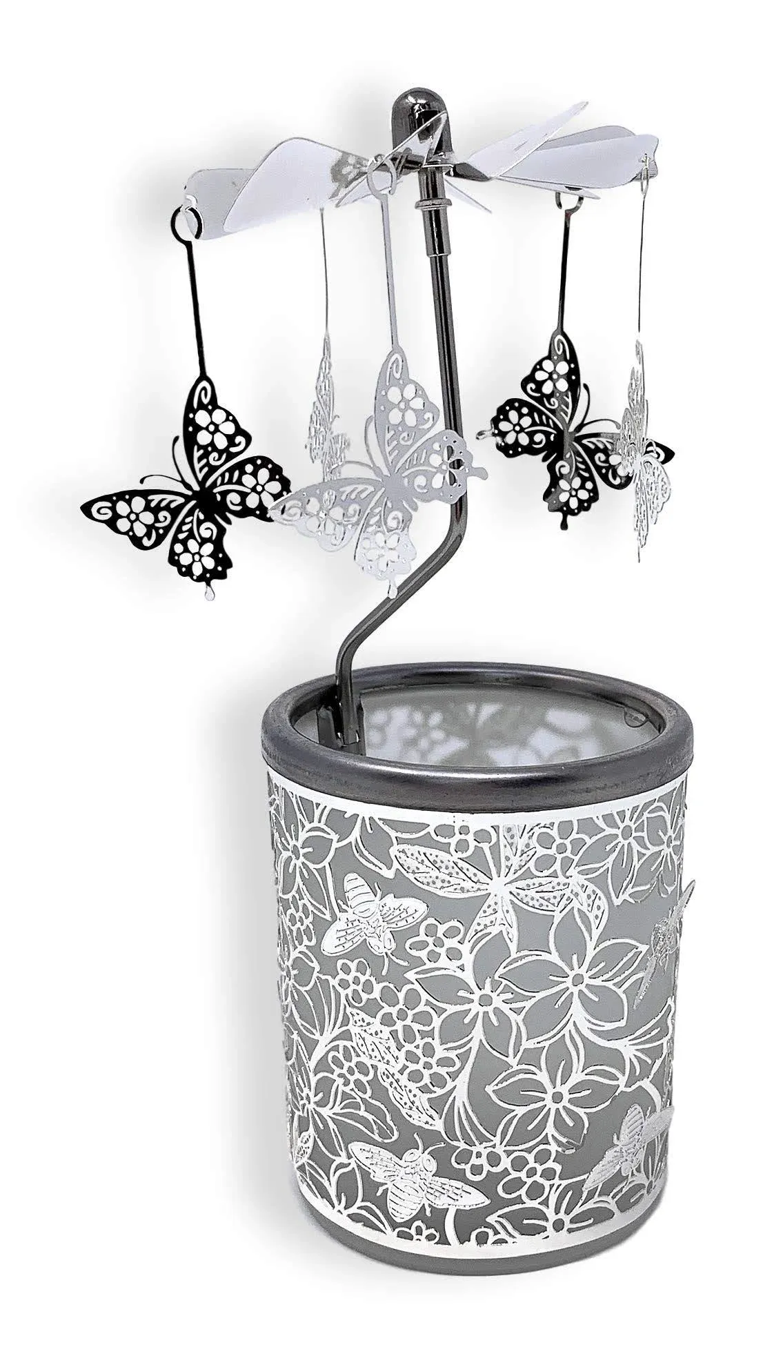 BANBERRY Designs Butterfly Candle Holder - Silver Metal Rotating Spinning ...